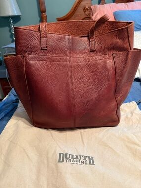 Duluth Trading Co. Pebbled Leather Tote — brown